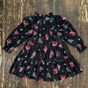 Like New! Cat & Jack 3T Black Striped Tiered Red Floral Dress